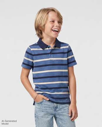 Boys Striped Soft Pique Polo - SPRING LAKE