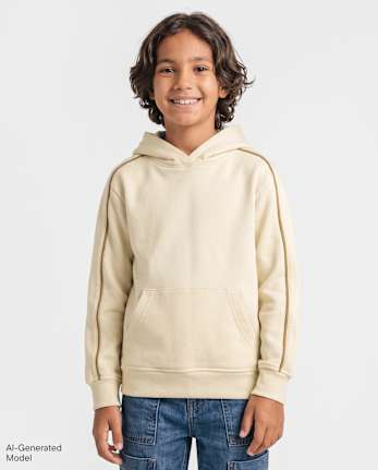 Boys Side Stripe Premium Fleece Hoodie - HAY STACK