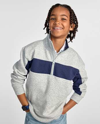 Boys Colorblock Premium Fleece Quarter Zip Pullover
