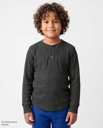 Boys Thermal Henley Top - MOTOROIL