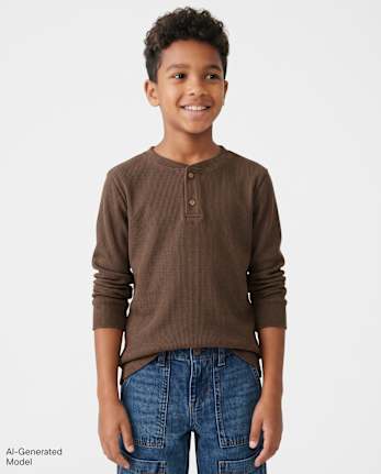 Boys Thermal Henley Top - MOOSE TRAIL