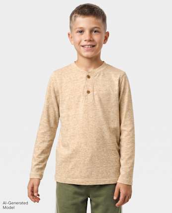 Boys Marled Henley Top - HAY STACK