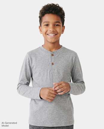 Boys Marled Henley Top - GRAVEL