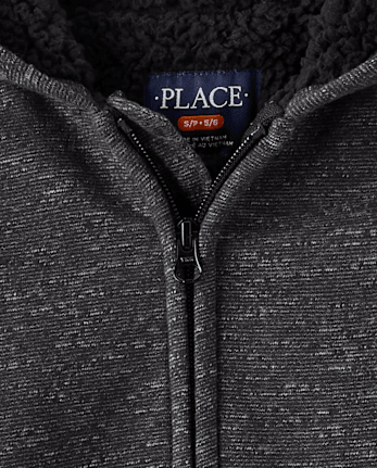 Boys Marled Fleece Sherpa-Lined Zip Up Hoodie