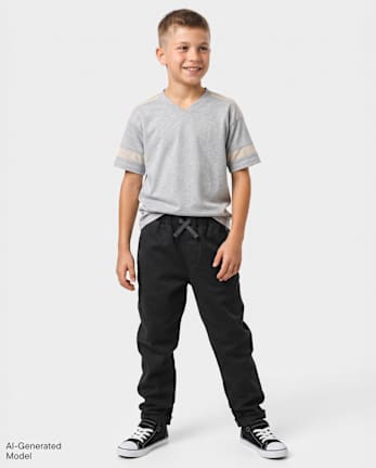 Boys Roll Cuff Pull On Chino Pants - WASHED BLACK