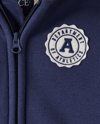Boys Embroidered Varsity Premium Fleece Sherpa Lined Zip Up Hoodie