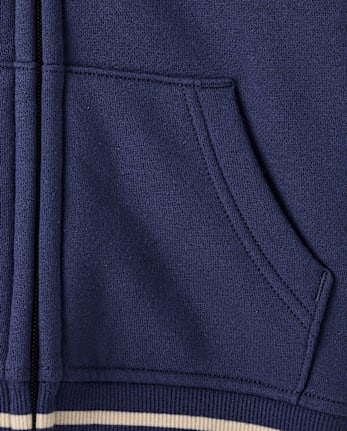 Boys Embroidered Varsity Premium Fleece Sherpa Lined Zip Up Hoodie