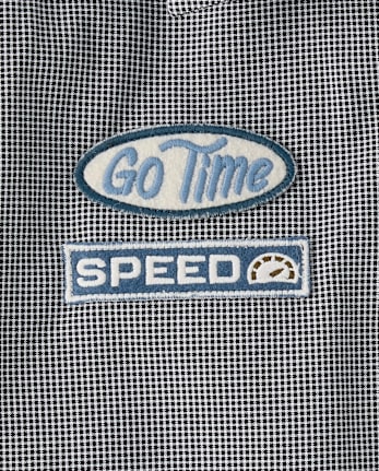 Boys Embroidered Mechanic Patch Poplin Button Up Shirt