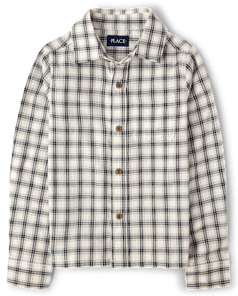 Boys Plaid Textured Poplin Button Up Shirt