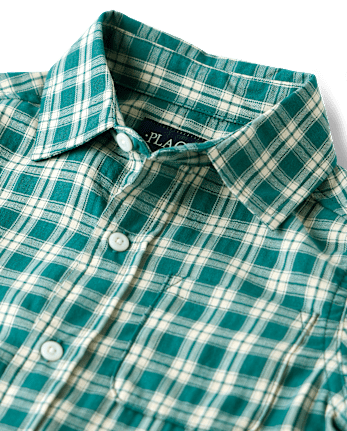 Boys Plaid Textured Poplin Button Up Shirt