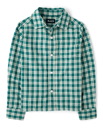 Boys Plaid Textured Poplin Button Up Shirt