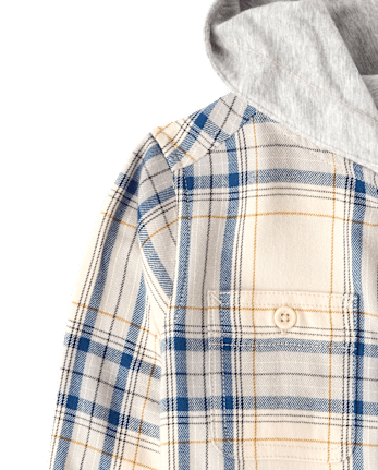 Boys Plaid Flannel Hooded Button Up Shirt