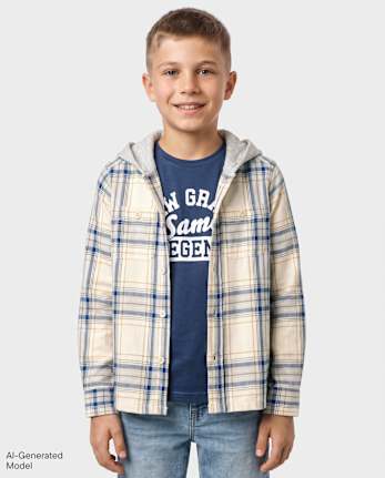 \Chemise à capuche boutonnée en flanelle à carreaux pour garçon\ - HAY STACK