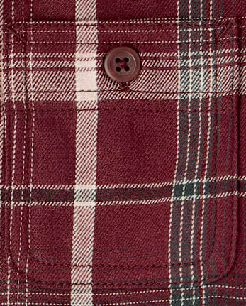 Boys Plaid Flannel Hooded Button Up Shirt