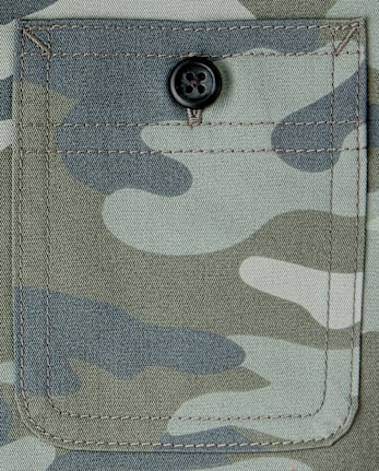Boys Camo Hooded Button Up Shirt