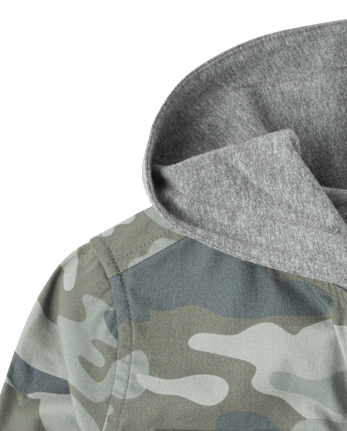 Boys Camo Hooded Button Up Shirt