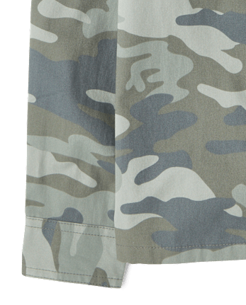 Boys Camo Hooded Button Up Shirt