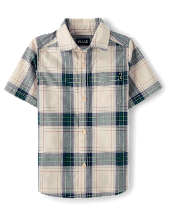 Boys Plaid Poplin Button Up Shirt