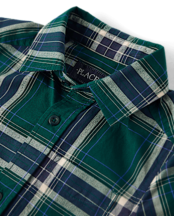 Boys Plaid Poplin Button Up Shirt