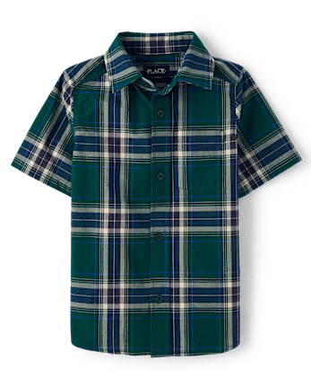 Boys Plaid Poplin Button Up Shirt