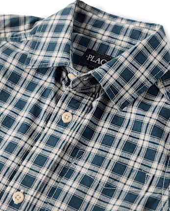 Boys Plaid Poplin Button Up Shirt