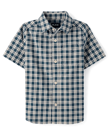 Boys Plaid Poplin Button Up Shirt