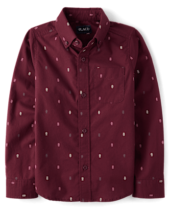 Boys Print Poplin Button Up Shirt