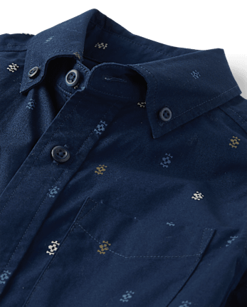 Boys Print Poplin Button Up Shirt