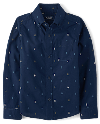 Boys Print Poplin Button Up Shirt