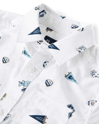 Boys Print Poplin Button Up Shirt