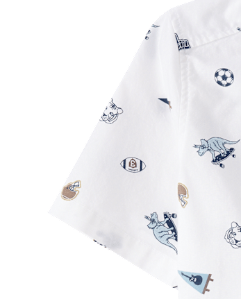 Boys Print Poplin Button Up Shirt