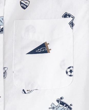 Boys Print Poplin Button Up Shirt