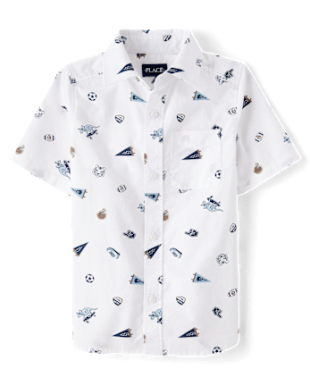 Boys Print Poplin Button Up Shirt