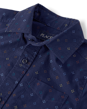 Boys Print Poplin Button Up Shirt
