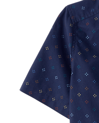 Boys Print Poplin Button Up Shirt