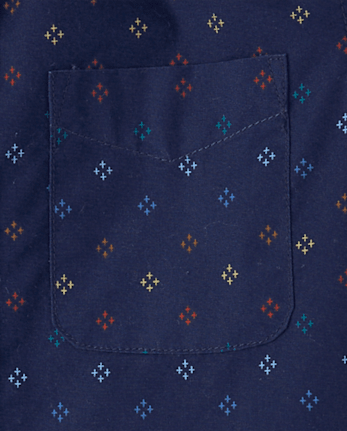 Boys Print Poplin Button Up Shirt