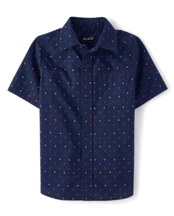 Boys Print Poplin Button Up Shirt