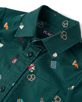 Boys Print Poplin Button Up Shirt