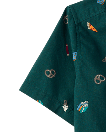 Boys Print Poplin Button Up Shirt