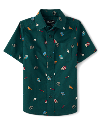 Boys Print Poplin Button Up Shirt