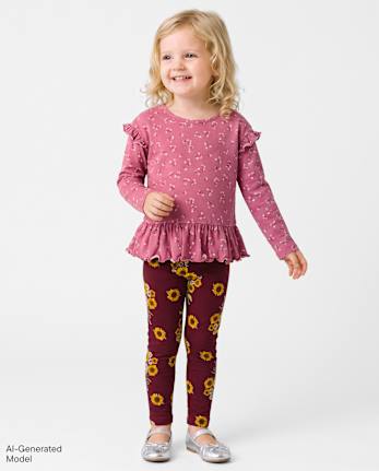 Baby And Toddler Girls Sunflower Leggings - SUGAR BEET