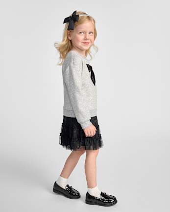 Robe sweat-shirt à nœud en dentelle pour bébés et petites filles