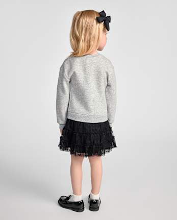 Robe sweat-shirt à nœud en dentelle pour bébés et petites filles
