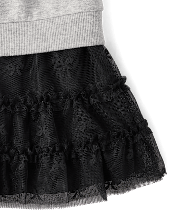Robe sweat-shirt à nœud en dentelle pour bébés et petites filles