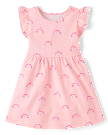 Baby And Toddler Girls Print Flutter Dress - PINK SEA SALT