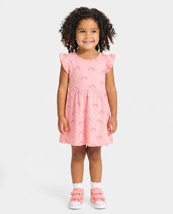 Baby And Toddler Girls Print Flutter Dress - PINK SEA SALT