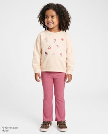 Baby And Toddler Girls Ribbed Lettuce Flare Leggings - VINTAGE ROSE CL
