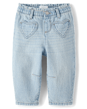 Toddler Girls Heart Patch Pocket Barrel Jeans