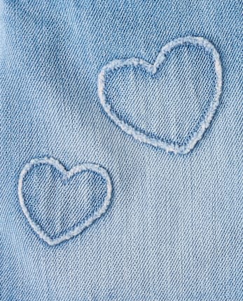 Toddler Girls Embroidered Heart Faux Wrap Denim Skort