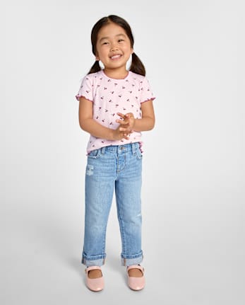 Toddler Girls Ripped Roll Cuff 90s Straight Jeans